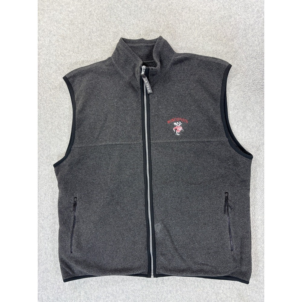 Wisconsin Badgers Fleece Stitched Logo Campus Jacket Vest‎ (Men's 2XL) Gray
